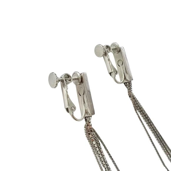 AUTH VTG Christian Dior Silver Long Chain D Charm Logo Fringe Tassel Earrings - Picture 6 of 15